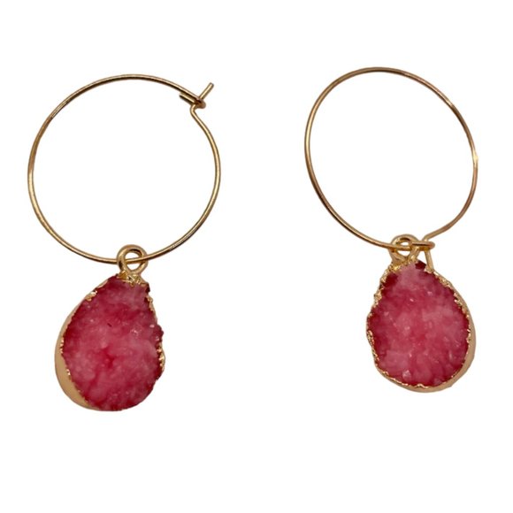 ⭐️❤️FREE Stone Pink Hoop Drop Charm Hipster Hippie Artsy Chic Glam Hip Earrings - Picture 1 of 8